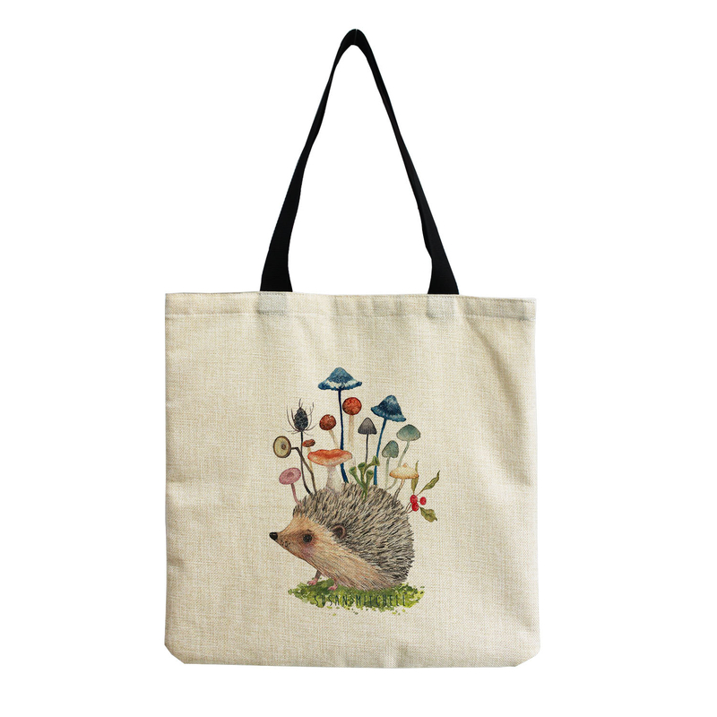 Νέα μοντέρνα τσάντα χειρός/ώμου, επαναχρησιμοποιούμενη τσάντα από καμβά με χαριτωμένο τύπωμα γάτας, τσάντα για ψώνια από βαμβάκι και λινό.