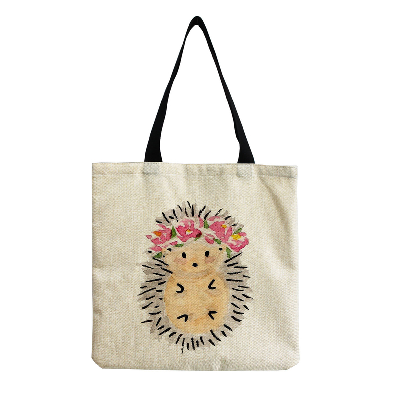 Νέα μοντέρνα τσάντα χειρός/ώμου, επαναχρησιμοποιούμενη τσάντα από καμβά με χαριτωμένο τύπωμα γάτας, τσάντα για ψώνια από βαμβάκι και λινό.