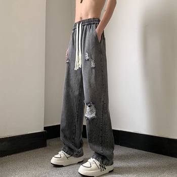 Мъжки скъсани дънки, нов летен стил, свободна кройка, големи размери, широки крачоли, модерни американски ретро прави крачоли, Vibe хай-стрит панталони