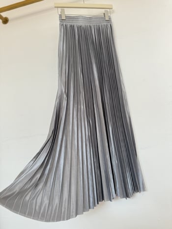 Νέα πολυτελής πλισέ φούστα με ψηλή μέση, λαμπερή και αδυνατιστική, ευέλικτη μακριά φούστα για γυναίκες, με ανοιξιάτικη ενδυμασία