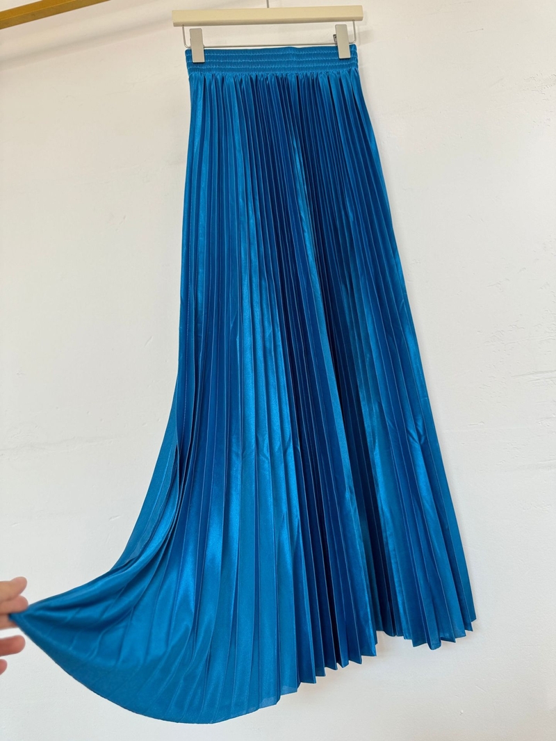 Νέα πολυτελής πλισέ φούστα με ψηλή μέση, λαμπερή και αδυνατιστική, ευέλικτη μακριά φούστα για γυναίκες, με ανοιξιάτικη ενδυμασία
