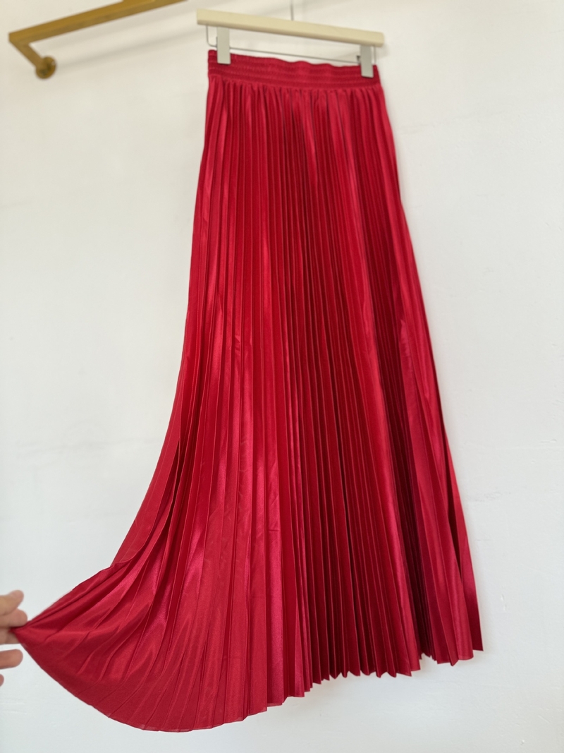 Νέα πολυτελής πλισέ φούστα με ψηλή μέση, λαμπερή και αδυνατιστική, ευέλικτη μακριά φούστα για γυναίκες, με ανοιξιάτικη ενδυμασία