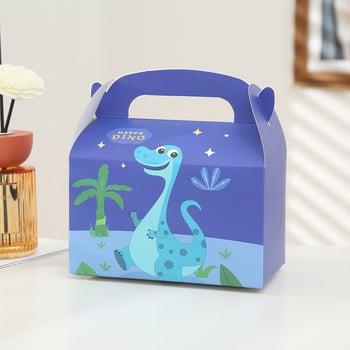 12 darabos rajzfilm témájú parti ajándékdobozok, aranyos fehér dinoszaurusz mintás ajándékkártyák, cukorkás ajándékdobozok.