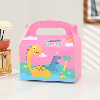 12 darabos rajzfilm témájú parti ajándékdobozok, aranyos fehér dinoszaurusz mintás ajándékkártyák, cukorkás ajándékdobozok.