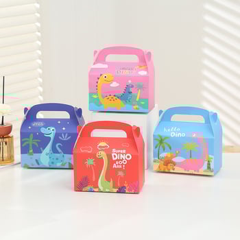 12 darabos rajzfilm témájú parti ajándékdobozok, aranyos fehér dinoszaurusz mintás ajándékkártyák, cukorkás ajándékdobozok.