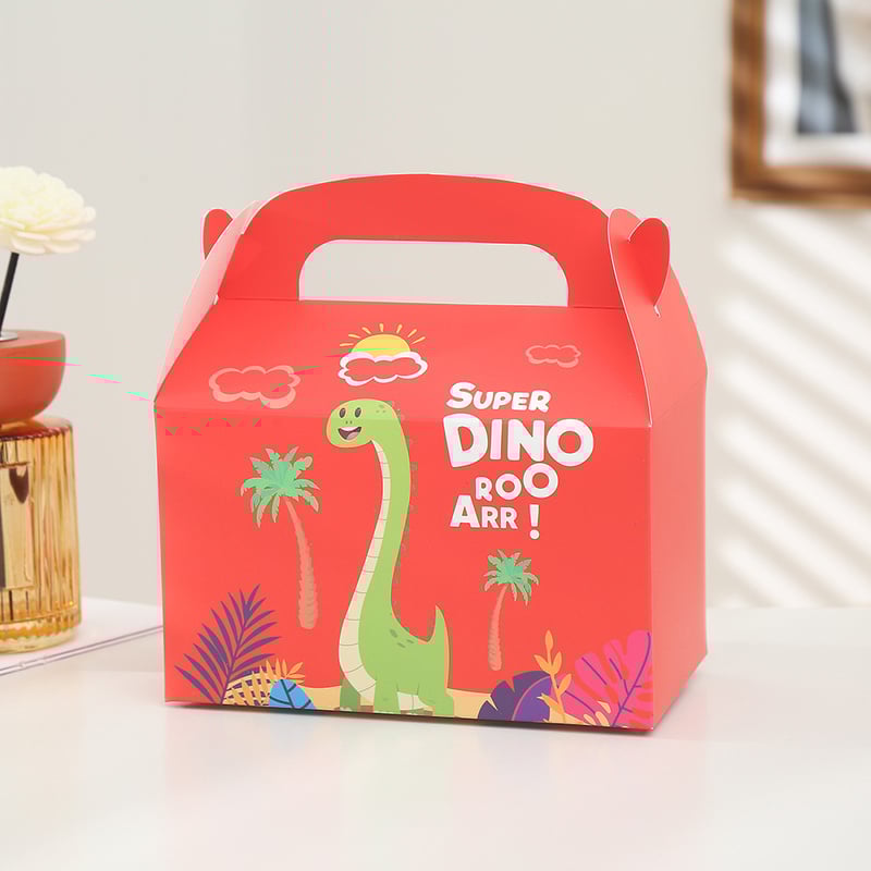 12 darabos rajzfilm témájú parti ajándékdobozok, aranyos fehér dinoszaurusz mintás ajándékkártyák, cukorkás ajándékdobozok.