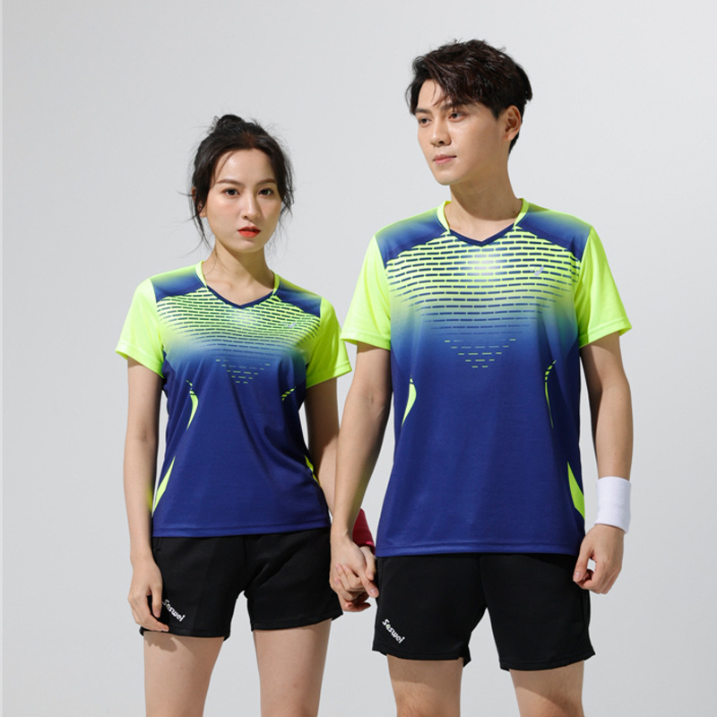 Нов комплект бързосъхнещи бадминтон костюми за мъже и жени, горнища за групова покупка, тенис костюм за състезания по тенис на маса за тренировки 