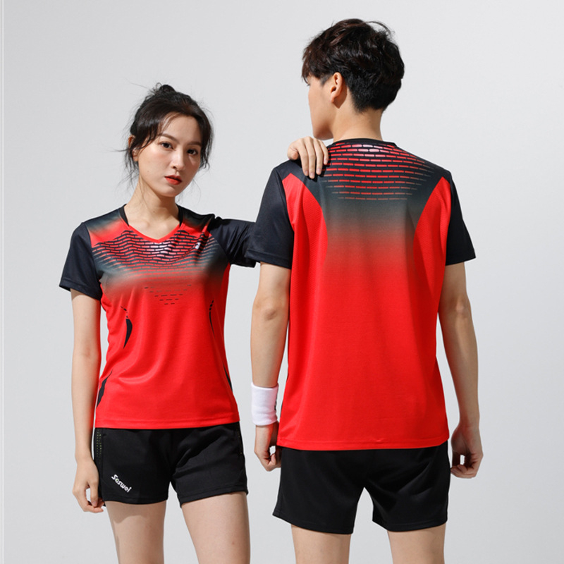 Нов комплект бързосъхнещи бадминтон костюми за мъже и жени, горнища за групова покупка, тенис костюм за състезания по тенис на маса за тренировки 