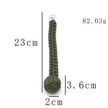 Топка за самозащита от плетено въже за открито, кръгъл ключодържател с форма на маймунски юмрук, седемжилен паракорд, стоманена топка за самозащита при оцеляване в планинарство, черна.