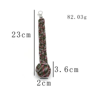 Топка за самозащита от плетено въже за открито, кръгъл ключодържател с форма на маймунски юмрук, седемжилен паракорд, стоманена топка за самозащита при оцеляване в планинарство, черна.