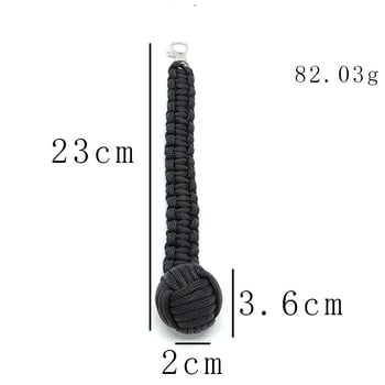 Топка за самозащита от плетено въже за открито, кръгъл ключодържател с форма на маймунски юмрук, седемжилен паракорд, стоманена топка за самозащита при оцеляване в планинарство, черна.