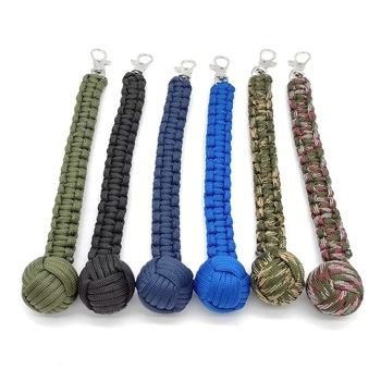 Топка за самозащита от плетено въже за открито, кръгъл ключодържател с форма на маймунски юмрук, седемжилен паракорд, стоманена топка за самозащита при оцеляване в планинарство, черна.