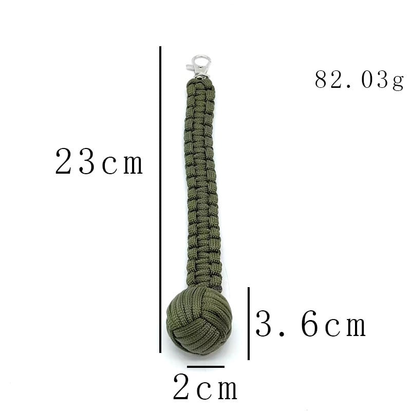 Топка за самозащита от плетено въже за открито, кръгъл ключодържател с форма на маймунски юмрук, седемжилен паракорд, стоманена топка за самозащита при оцеляване в планинарство, черна.