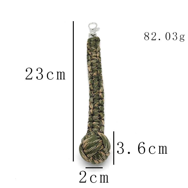 Топка за самозащита от плетено въже за открито, кръгъл ключодържател с форма на маймунски юмрук, седемжилен паракорд, стоманена топка за самозащита при оцеляване в планинарство, черна.