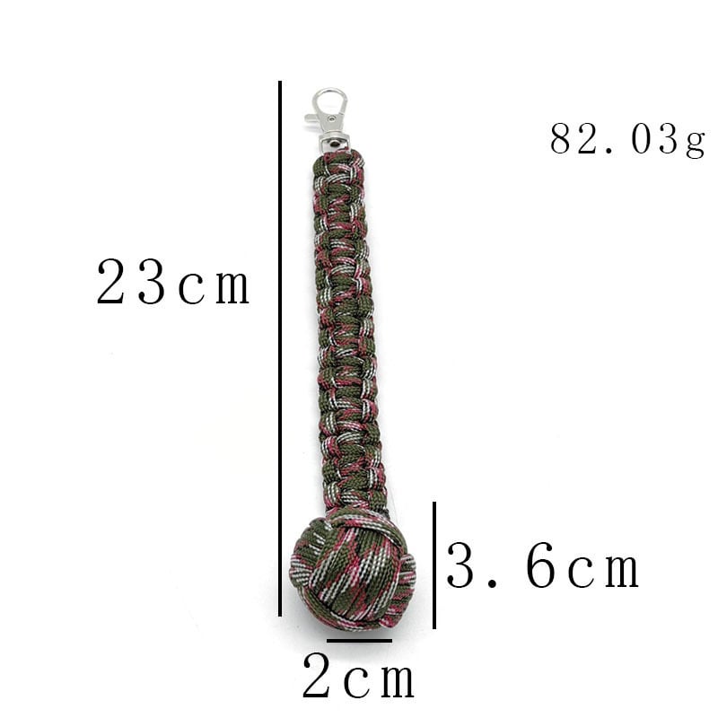 Топка за самозащита от плетено въже за открито, кръгъл ключодържател с форма на маймунски юмрук, седемжилен паракорд, стоманена топка за самозащита при оцеляване в планинарство, черна.