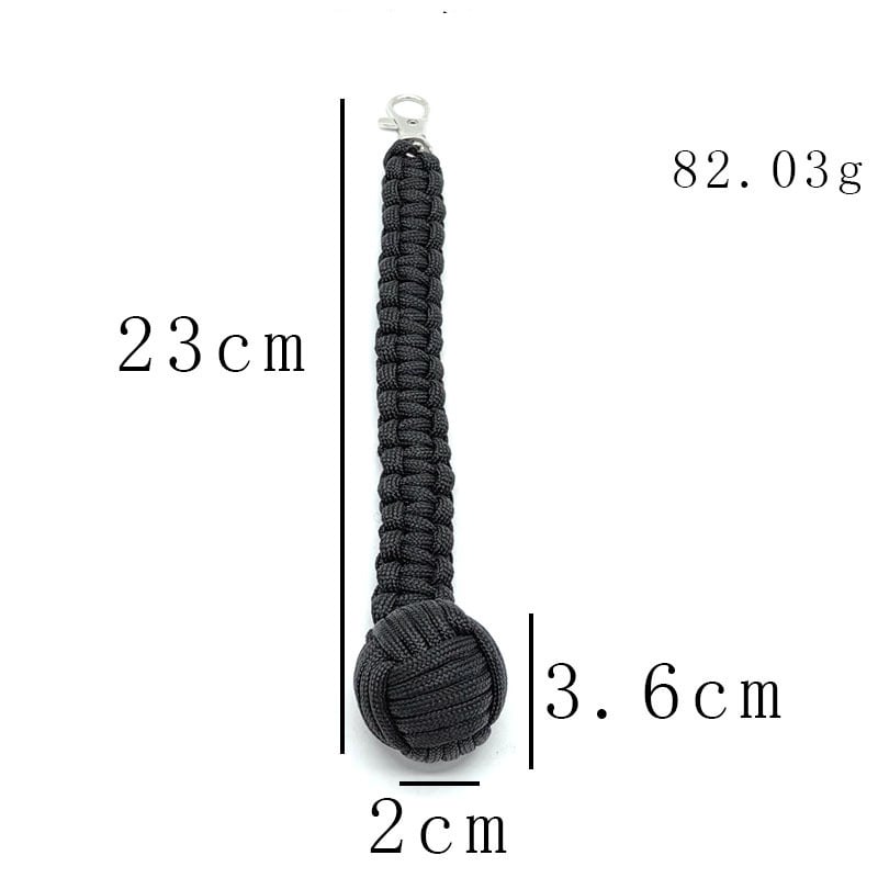 Топка за самозащита от плетено въже за открито, кръгъл ключодържател с форма на маймунски юмрук, седемжилен паракорд, стоманена топка за самозащита при оцеляване в планинарство, черна.