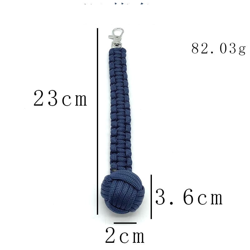 Топка за самозащита от плетено въже за открито, кръгъл ключодържател с форма на маймунски юмрук, седемжилен паракорд, стоманена топка за самозащита при оцеляване в планинарство, черна.