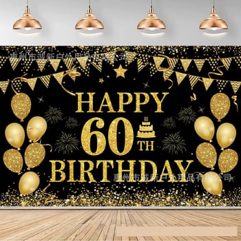 Noul fundal negru și auriu pentru ziua de naștere pe un banner negru și roz, decorațiuni pentru cea de-a 50-a aniversare