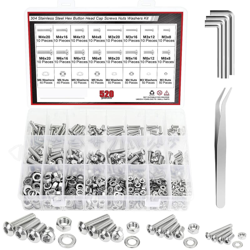 1080 kom. šesterokutnih vijaka od nehrđajućeg čelika 304 s okruglom glavom (paket s prekograničnom kutijom) matični komplet