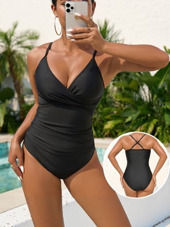 2026 Нов секси бански костюм от едно парче в европейски и американски стил за жени, дълбоки V-образни презрамки, стегнат и отслабващ бански, горещо продаван артикул от цял ​​свят