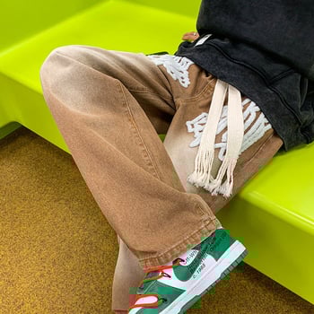 Американски бродирани мъжки дънки от хавлиен плат, модел „high street“, пролет/есен, прани, свободни, прави, дълги до пода.