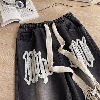 Американски бродирани мъжки дънки от хавлиен плат, модел „high street“, пролет/есен, прани, свободни, прави, дълги до пода.