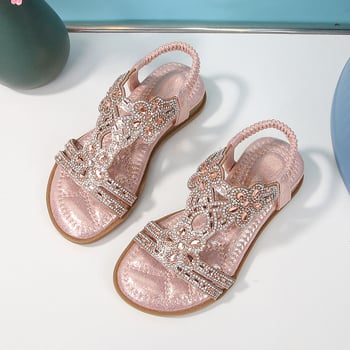 2024 Új, európai és amerikai határokon átnyúló lapos talpú gyermek szandál virágokkal, kristályokkal, kényelmes és sokoldalú, nyitott orrú, hercegnős kislányoknak