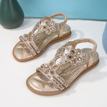 2024 Új, európai és amerikai határokon átnyúló lapos talpú gyermek szandál virágokkal, kristályokkal, kényelmes és sokoldalú, nyitott orrú, hercegnős kislányoknak
