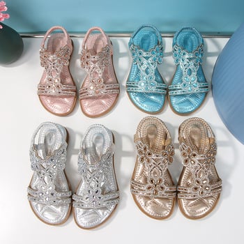 2024 Új, európai és amerikai határokon átnyúló lapos talpú gyermek szandál virágokkal, kristályokkal, kényelmes és sokoldalú, nyitott orrú, hercegnős kislányoknak