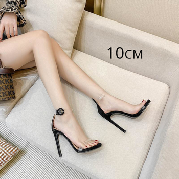 Секси прозрачни сандали с каишки за жени, нов летен стил за 2023 г., модерни високи токчета със среден ток и отворени пръсти.