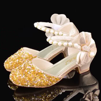Ασημένια δερμάτινα ψηλοτάκουνα παπούτσια για κοριτσάκια, παρουσιαστές σκηνής, παπούτσια πιάνου, παιδικά κρυστάλλινα παπούτσια, λαμπερά παπούτσια πριγκίπισσας