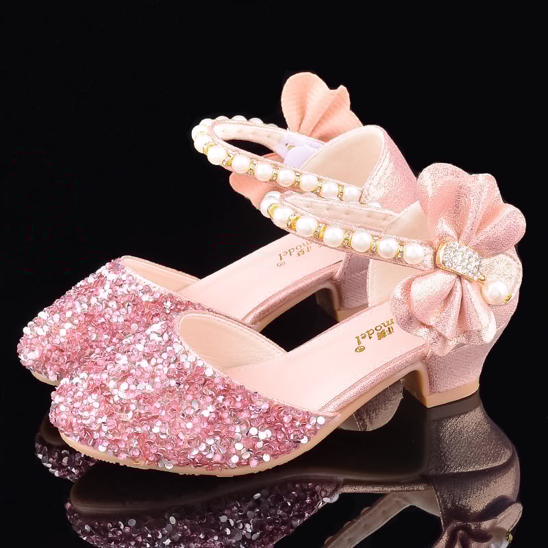 Ασημένια δερμάτινα ψηλοτάκουνα παπούτσια για κοριτσάκια, παρουσιαστές σκηνής, παπούτσια πιάνου, παιδικά κρυστάλλινα παπούτσια, λαμπερά παπούτσια πριγκίπισσας