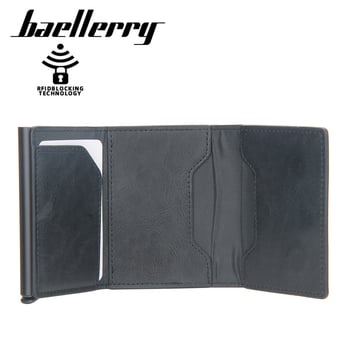 На склад, мъжки алуминиев картодържател против кражба без лого, в европейски и американски стил, къс модел с RFID автоматично изваждане на картата, дизайн с джоб за монети.