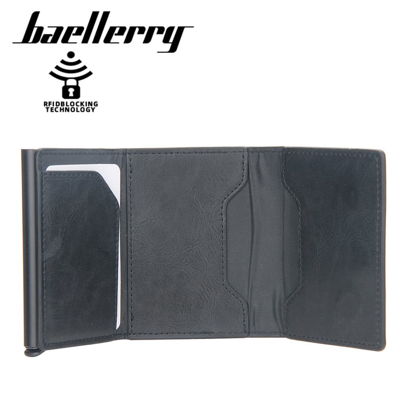 На склад, мъжки алуминиев картодържател против кражба без лого, в европейски и американски стил, къс модел с RFID автоматично изваждане на картата, дизайн с джоб за монети.