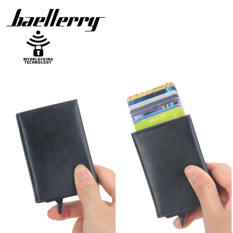 На склад, мъжки алуминиев картодържател против кражба без лого, в европейски и американски стил, къс модел с RFID автоматично изваждане на картата, дизайн с джоб за монети.