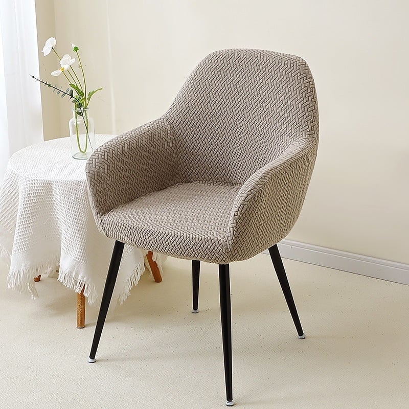 Нов извит калъф за стол от трансграничен кепър с високи подлакътници, еластичен удебелен жакард с неправилна форма, калъф за хотелски стол за хранене, висок клас