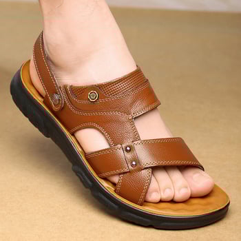 Νέα ανδρικά δερμάτινα σανδάλια για το καλοκαίρι του 2026, παπούτσια θαλάσσης από φυσικό δέρμα με χοντρές σόλες, αντιολισθητικές, καθημερινές παντόφλες διπλής κατεύθυνσης με μαλακές σόλες, σε απόθεμα