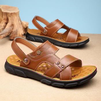 Νέα ανδρικά δερμάτινα σανδάλια για το καλοκαίρι του 2026, παπούτσια θαλάσσης από φυσικό δέρμα με χοντρές σόλες, αντιολισθητικές, καθημερινές παντόφλες διπλής κατεύθυνσης με μαλακές σόλες, σε απόθεμα