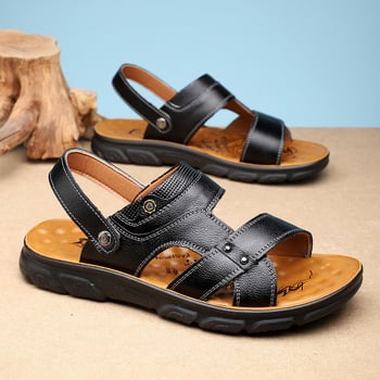 Νέα ανδρικά δερμάτινα σανδάλια για το καλοκαίρι του 2026, παπούτσια θαλάσσης από φυσικό δέρμα με χοντρές σόλες, αντιολισθητικές, καθημερινές παντόφλες διπλής κατεύθυνσης με μαλακές σόλες, σε απόθεμα
