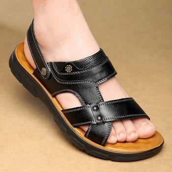 Νέα ανδρικά δερμάτινα σανδάλια για το καλοκαίρι του 2026, παπούτσια θαλάσσης από φυσικό δέρμα με χοντρές σόλες, αντιολισθητικές, καθημερινές παντόφλες διπλής κατεύθυνσης με μαλακές σόλες, σε απόθεμα