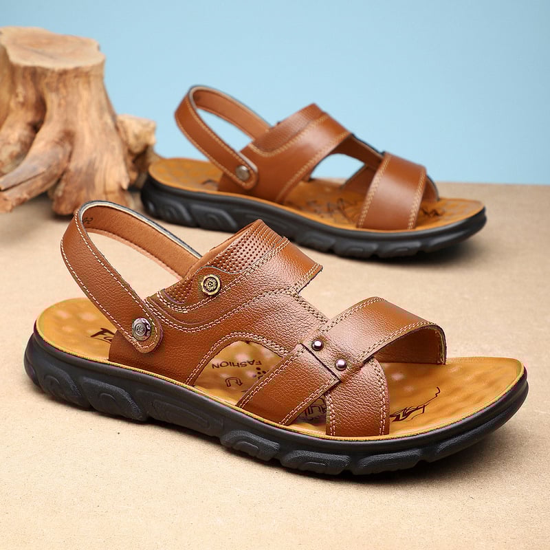Νέα ανδρικά δερμάτινα σανδάλια για το καλοκαίρι του 2026, παπούτσια θαλάσσης από φυσικό δέρμα με χοντρές σόλες, αντιολισθητικές, καθημερινές παντόφλες διπλής κατεύθυνσης με μαλακές σόλες, σε απόθεμα