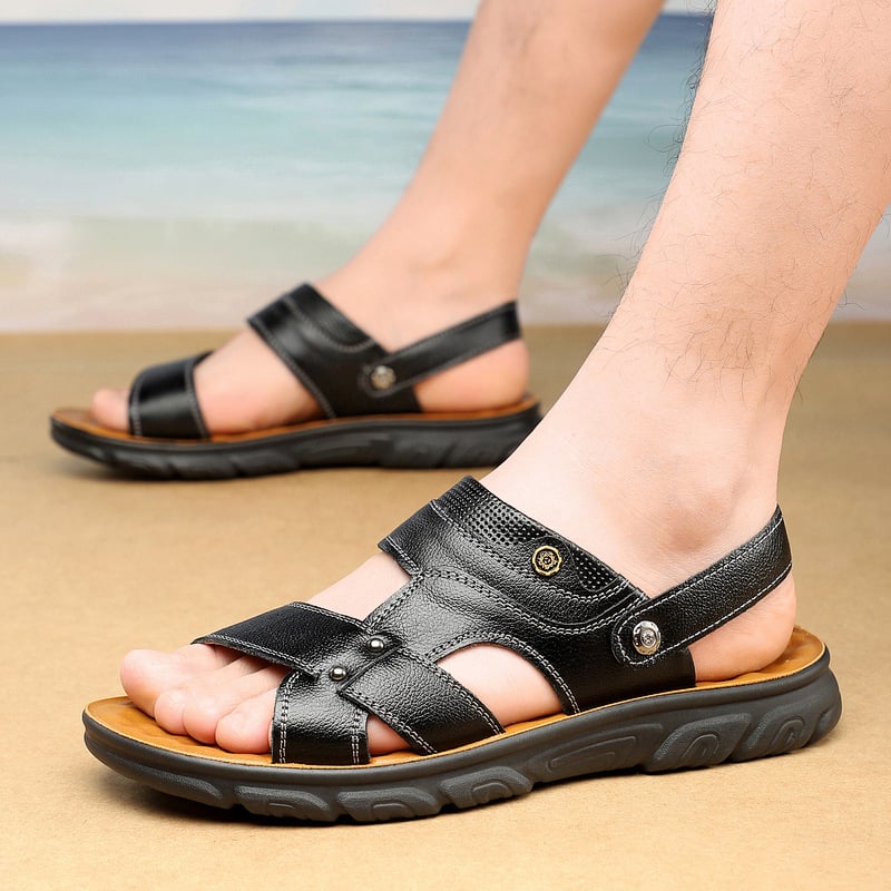 Νέα ανδρικά δερμάτινα σανδάλια για το καλοκαίρι του 2026, παπούτσια θαλάσσης από φυσικό δέρμα με χοντρές σόλες, αντιολισθητικές, καθημερινές παντόφλες διπλής κατεύθυνσης με μαλακές σόλες, σε απόθεμα