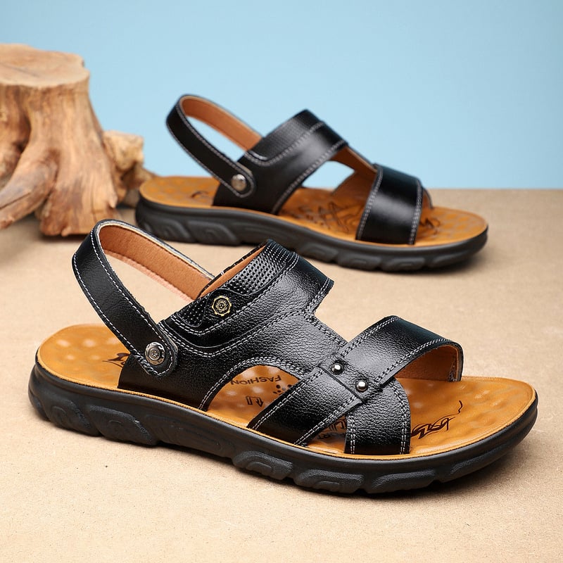 Νέα ανδρικά δερμάτινα σανδάλια για το καλοκαίρι του 2026, παπούτσια θαλάσσης από φυσικό δέρμα με χοντρές σόλες, αντιολισθητικές, καθημερινές παντόφλες διπλής κατεύθυνσης με μαλακές σόλες, σε απόθεμα