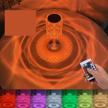 Μοντέρνο επαναφορτιζόμενο νυχτερινό φωτιστικό υπνοδωματίου με διαμάντια, νυχτερινό φωτιστικό με σχέδιο τριαντάφυλλου, ρομαντική ατμόσφαιρα κοκτέιλ, κρυστάλλινο επιτραπέζιο φωτιστικό