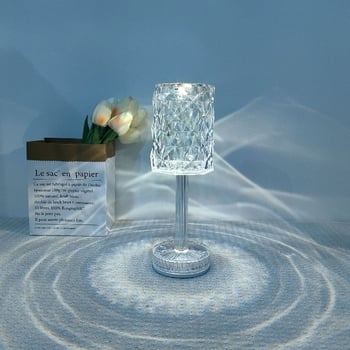 Μοντέρνο επαναφορτιζόμενο νυχτερινό φωτιστικό υπνοδωματίου με διαμάντια, νυχτερινό φωτιστικό με σχέδιο τριαντάφυλλου, ρομαντική ατμόσφαιρα κοκτέιλ, κρυστάλλινο επιτραπέζιο φωτιστικό