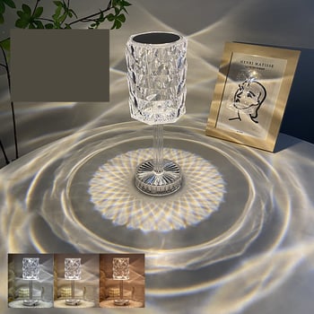 Μοντέρνο επαναφορτιζόμενο νυχτερινό φωτιστικό υπνοδωματίου με διαμάντια, νυχτερινό φωτιστικό με σχέδιο τριαντάφυλλου, ρομαντική ατμόσφαιρα κοκτέιλ, κρυστάλλινο επιτραπέζιο φωτιστικό