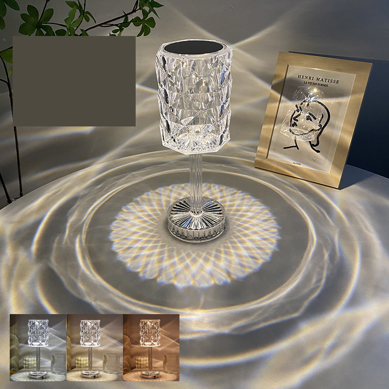 Μοντέρνο επαναφορτιζόμενο νυχτερινό φωτιστικό υπνοδωματίου με διαμάντια, νυχτερινό φωτιστικό με σχέδιο τριαντάφυλλου, ρομαντική ατμόσφαιρα κοκτέιλ, κρυστάλλινο επιτραπέζιο φωτιστικό