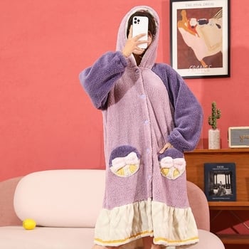 Női őszi/téli pizsama korall polárból, új 2025-ös modell, polár béléssel, vastag, rajzfilm stílusú, alkalmas felsőruházattal vagy otthoni viseletre télen.