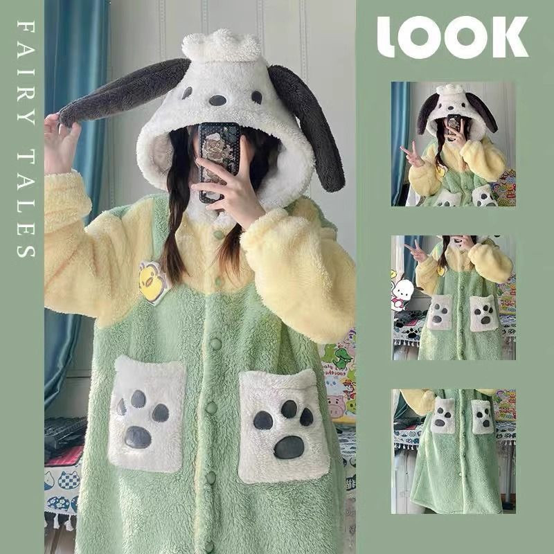 Női őszi/téli pizsama korall polárból, új 2025-ös modell, polár béléssel, vastag, rajzfilm stílusú, alkalmas felsőruházattal vagy otthoni viseletre télen.