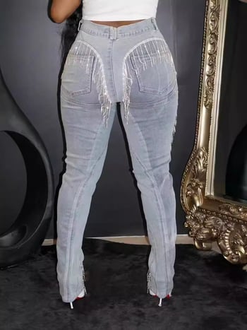 Нови европейски и американски дамски модни секси тънки дънки с пискюли